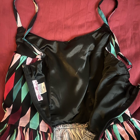 Pinup Couture Harlequin Midi Dress in Pink, Red, and Green - Picture 2 of 5